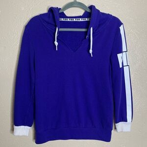 PINK crop sleeve v neck pullover hoodie indigo